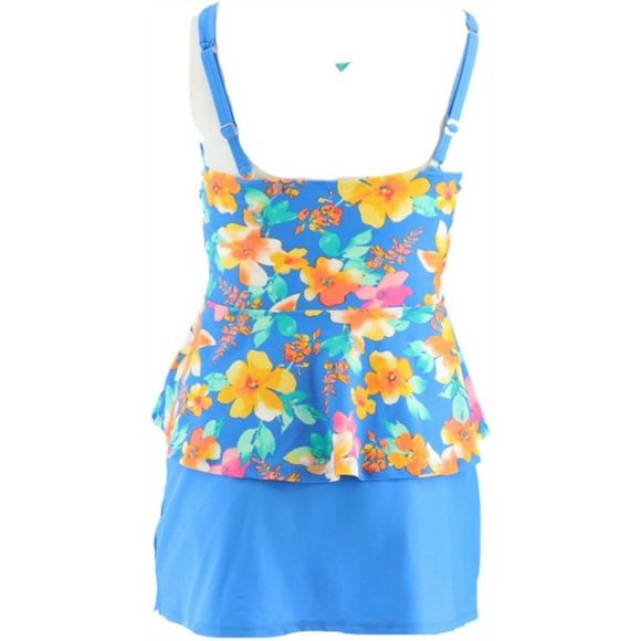 New SZ 14 Cornflower Blue  Isaac Mizrahi Live! Floral Peplum Tankini with Skirt - Picture 2 of 2
